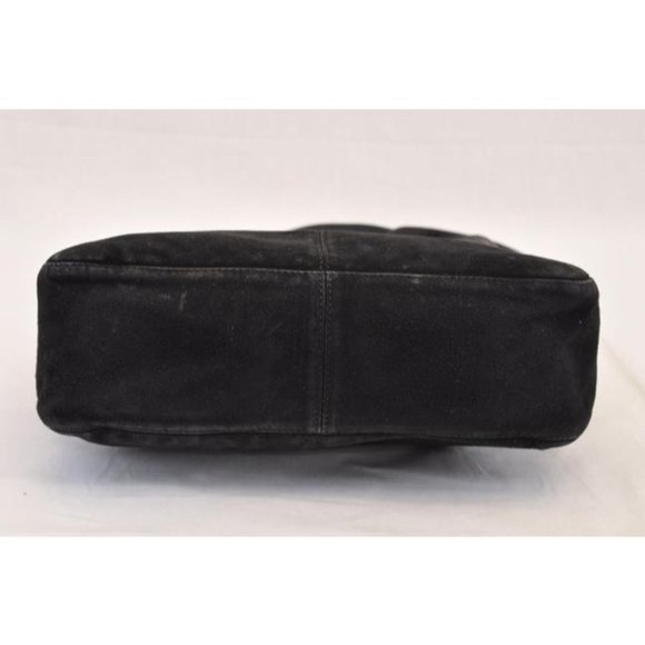 Fendi Black Suede Leather V Shaped Enamel Clasp HOBO Style Satchel Shoulder Bag - Picture 4 of 12